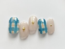 ブルーチェックネイル