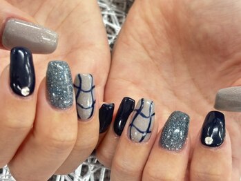 ディーネイル 池袋(D-nail)/〇グレー×ネイビー ニュアンス