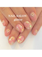 ネイルサロン グリッター(NAIL SALON glitter)/タイダイお花ネイル