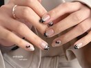 黒ドットフレンチ×リボンネイル