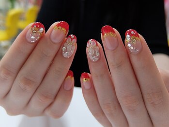 ネイルサロンミキ 横浜(MIKI)/着物赤金成人式 トレンド3D花