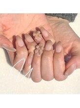 スタジオ結(STUDIO結)/秋ベージュグラデ×リボンネイル