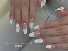 リボン(RIBBON)/【白キラキラフレンチネイル】