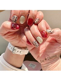 ヒョウ柄＆リボンネイル