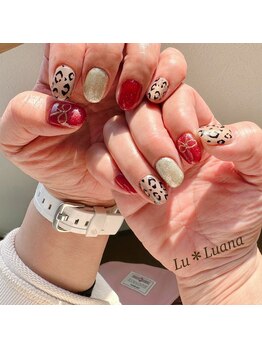 ネイルサロン ル ルアナ(Lu Luana)/ヒョウ柄&リボンネイル