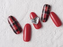 サンミーゴネイル 神戸店(Sunmego Nail)/赤チェックラブリーネイル