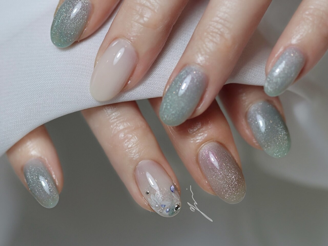 娘ちゃんのためのピンクとブルーのネイルチップ ネイルチップ #02