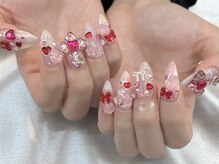 リグナル リット(Lignal.liit)/ピンクレッドジュエリーネイル