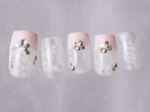 ジェミーネイル シンジュク(Jemiy nail shinjuku)/春レースピンクフレンチ¥9480