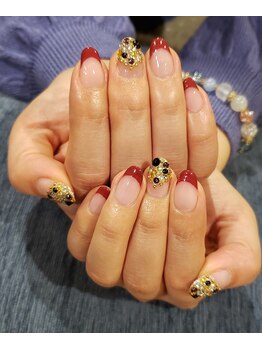 ネイルサロン リスタ(Rista)/ ビジュー フレンチ 赤