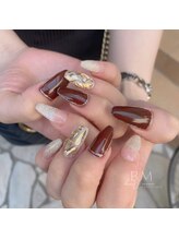 ビューティームーン(beauty moon)/ボルドー×ガラスネイル