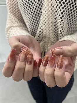 チェック、リボンネイル