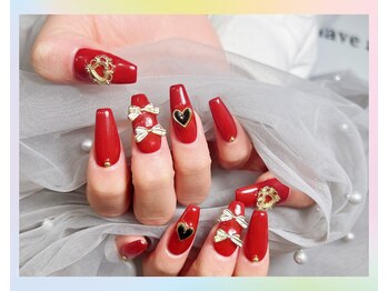 トレンドネイルスタジオ(Trend Nail Studio)/赤色スカルプ長さ出し