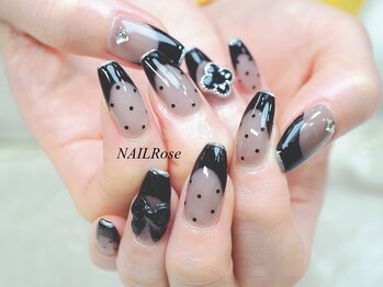 ネイルローズ(NAIL Rose)/ブラックフレンチリボン