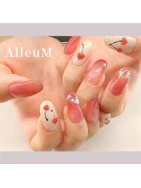 ハートさくらんぼネイル