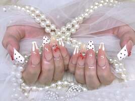 ハート フレンチ 赤ネイル