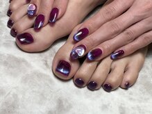 ヒールネイル(heal nail)/紫×紫マグネットfrench×heart