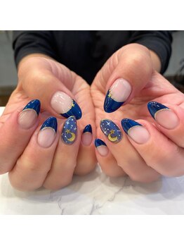 ハーティーネイル hearty nail 溝の口店/フレンチ/マグネット/ネイビー