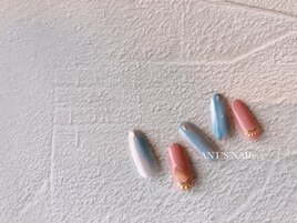 海カラー縦グラ＆スタッズネイル