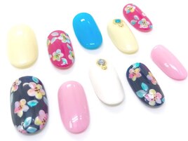 ワンカラー+お花アート