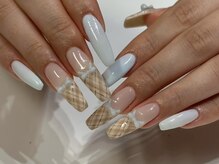 アイネイルズ 新宿店(I nails)/【Aoi】水色チェックリボン