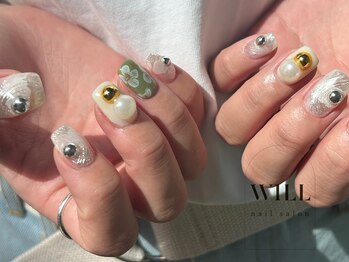 インク×お花ネイル