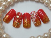 ネイルサロンミキ 横浜(MIKI)/卒業式成人式♪赤金和風着物3D花