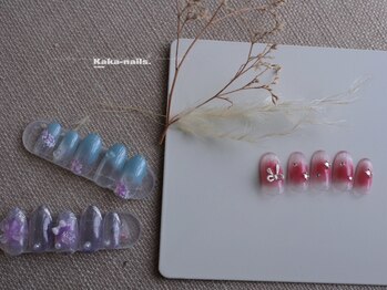 カカネイルズ(Kaka nails)の写真/高い技術力で”持ち込みデザイン”も必ずお好みに仕上げます!★90分アートコース☆パーツ付け放題¥7500♪
