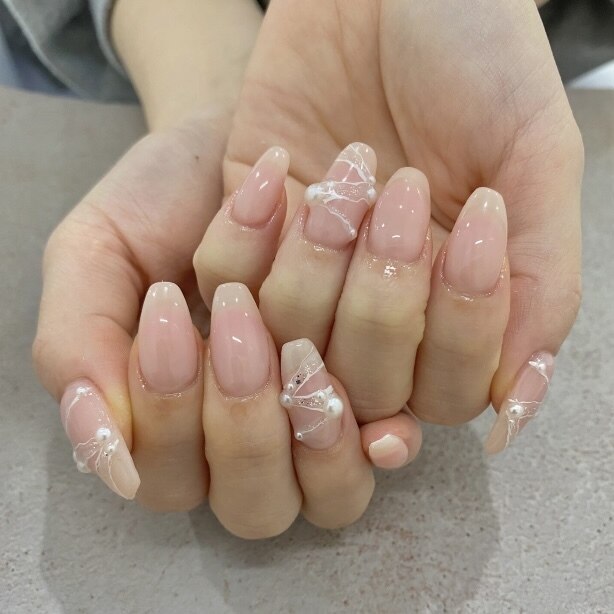 オーダー ネイルチップ フレンチガーリーニュアンスワンホン韓国