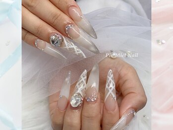 ピオミエルネイル 新宿(pio miel nail)/ホワイトグラ×チェックライン