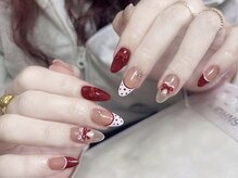 ミネットネイル 池袋(Minette nail)/フレンチにドット、立体リボン