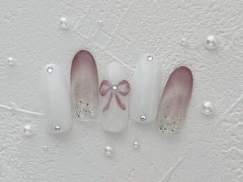 プティ アイビューティ 北浜店(peTiT eyebeauty)/リボン 韓国ネイル ワンホン