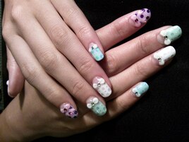 ３Dりぼんとドット柄フレンチ