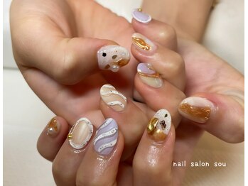 ソウ 西梅田店(Sou)/ニュアンスぷっくりネイル