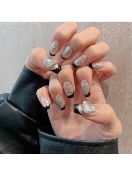 アンダーバーホワイトプラス 南海難波店(_WHITE+)/黒フレンチネイル