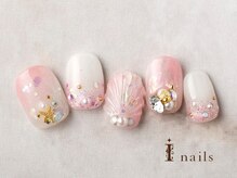 アイネイルズ 横浜EAST店(I-nails)/きらきらピンク貝殻サマーネイル