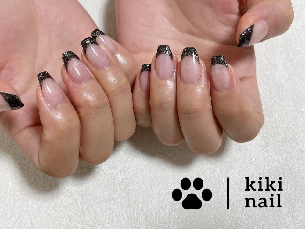 ネイル ネイルチップオーダー 黒フレンチ 埋め尽くし キラキラ ワンホン 3c4ea4b7c2b5458aa9e600b5f572c4