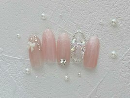 ピンクネイル　春　リボン