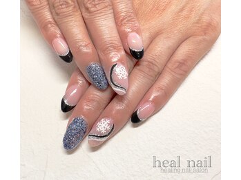 ヒールネイル(heal nail)/黒フレンチ冬nail.