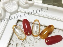 ネイルサロン カラーエイト(Nailsalon COLOR.8)/囲みべっ甲ネイル・ボルドー
