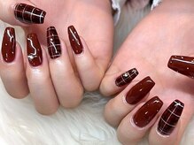 リベレ 梅田茶屋町店(LIBELLE)/ボルドーネイル/チェック柄/秋冬