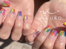 ネオンカラー塗りかけネイル