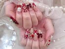 赤チェッククリスマスネイル