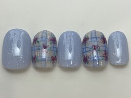 ブルーラメ手書きお花¥7550