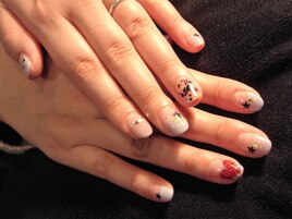 ハートと猫のペイントフレンチ