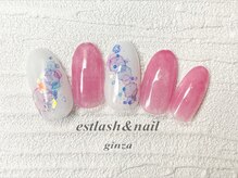 エストラッシュアンドネイル 銀座店(est lash&nail)/ピンク水彩ドットネイル