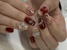 アイネイルズ 新宿店(I nails)/【Aoi】ボルドーリボンガーリー