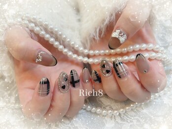 ネイルアンドまつげエクステ リッチエイト 原宿店(Rich8)/シアーブラックチェックネイル