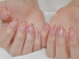 桃ネイル×ミラーフレンチ