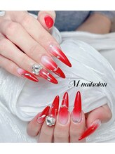 Mネイル/赤グラデーションネイル